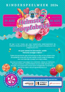 Flyer Kinderspeelweek 2024: Helmster Snoepfabriek & Dorpsbarbecue - Voorkant